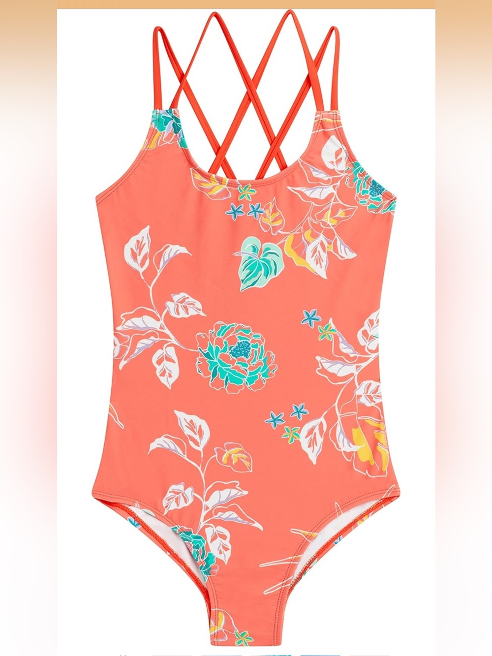 NWT Kanu Surf Coral Floral One-Piece Swimsuit with Crisscross Straps 10